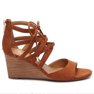Franco Sarto Mollie Vegan Leather Wedge Sandals Womens‎ Size 10M Brown Shoes